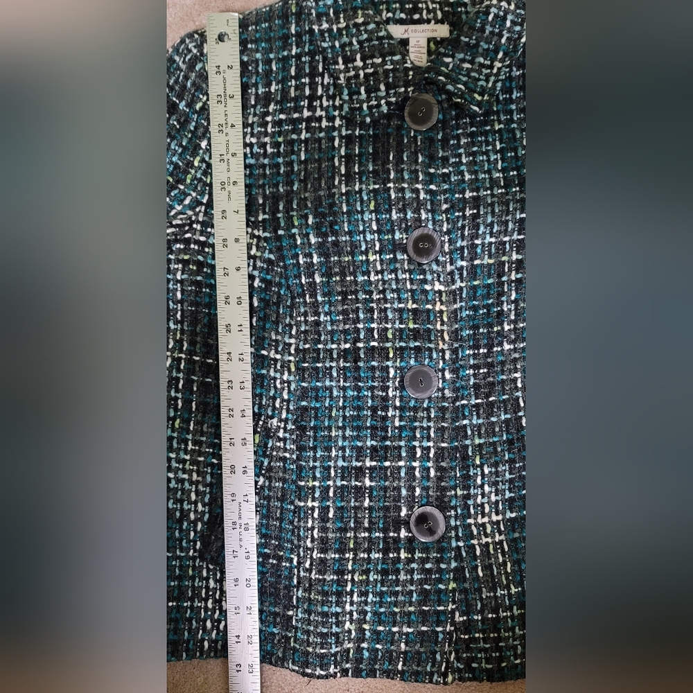 Vintage JM Collection Women's Tweed Plaid Pattern Jacket Teal,Blk, White Sz 12 - Picture 11 of 12